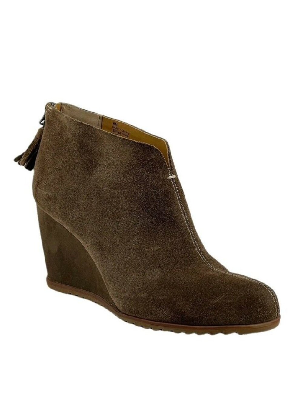 Korks Womens Brown Suede Wedge Ankle Boots 8M With Back Zipper Closure
